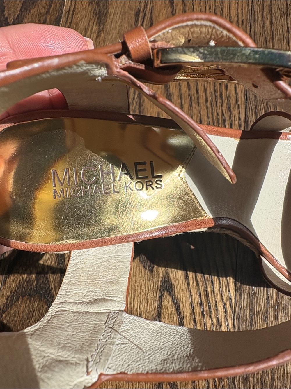 Michael Kors Celia Brown Leather Espadrille Wedge Sandals Size 7M - Picture 5 of 7